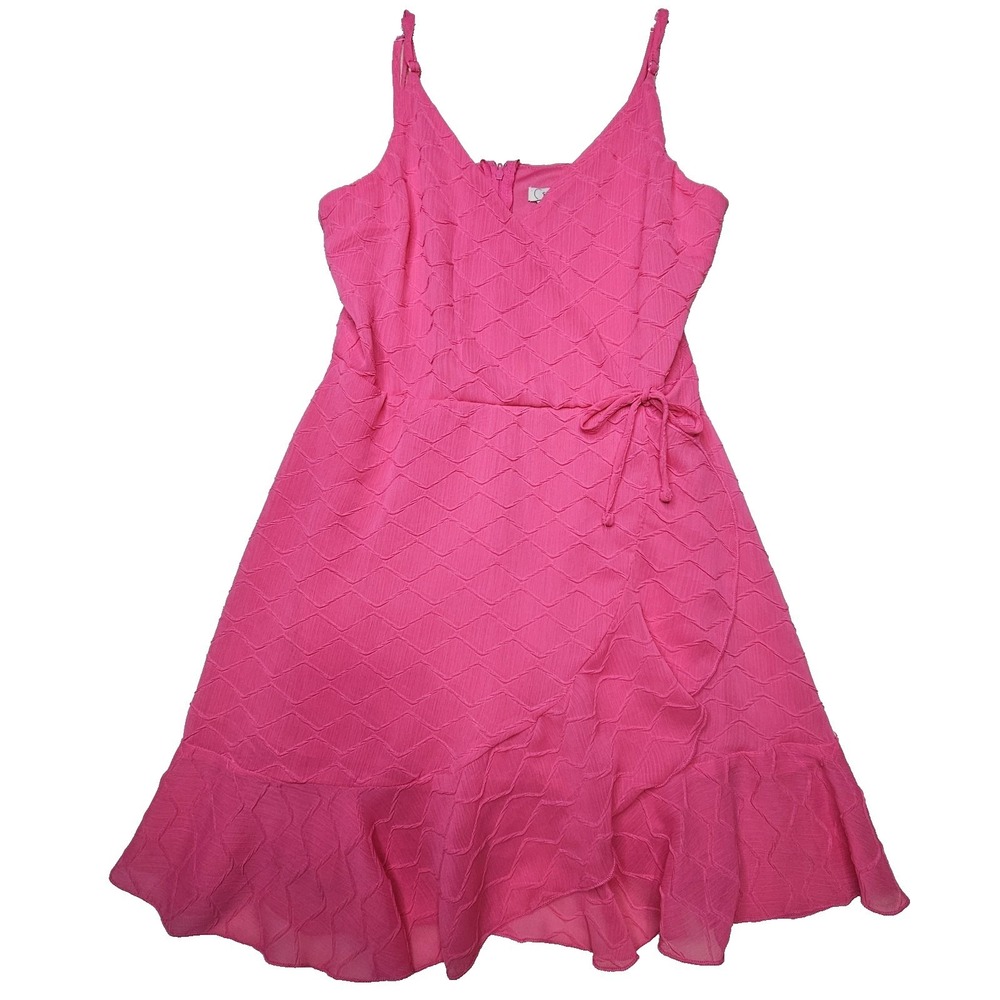 Speechless Pink Textured Ruffle Faux Wrap Mini Dress Med Barbiecore Girly Summer